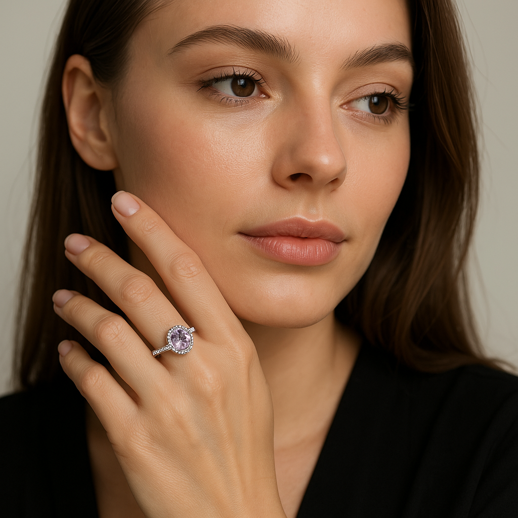 Oval hidden halo ring