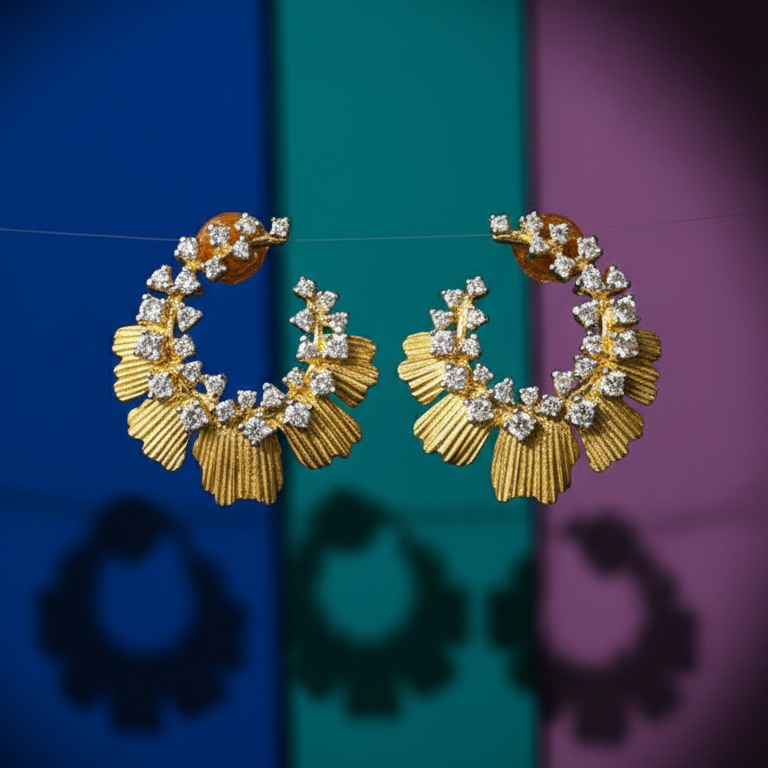 Matte floral diamond hoops