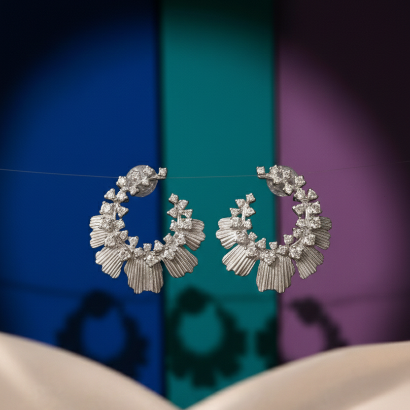 Matte floral diamond hoops