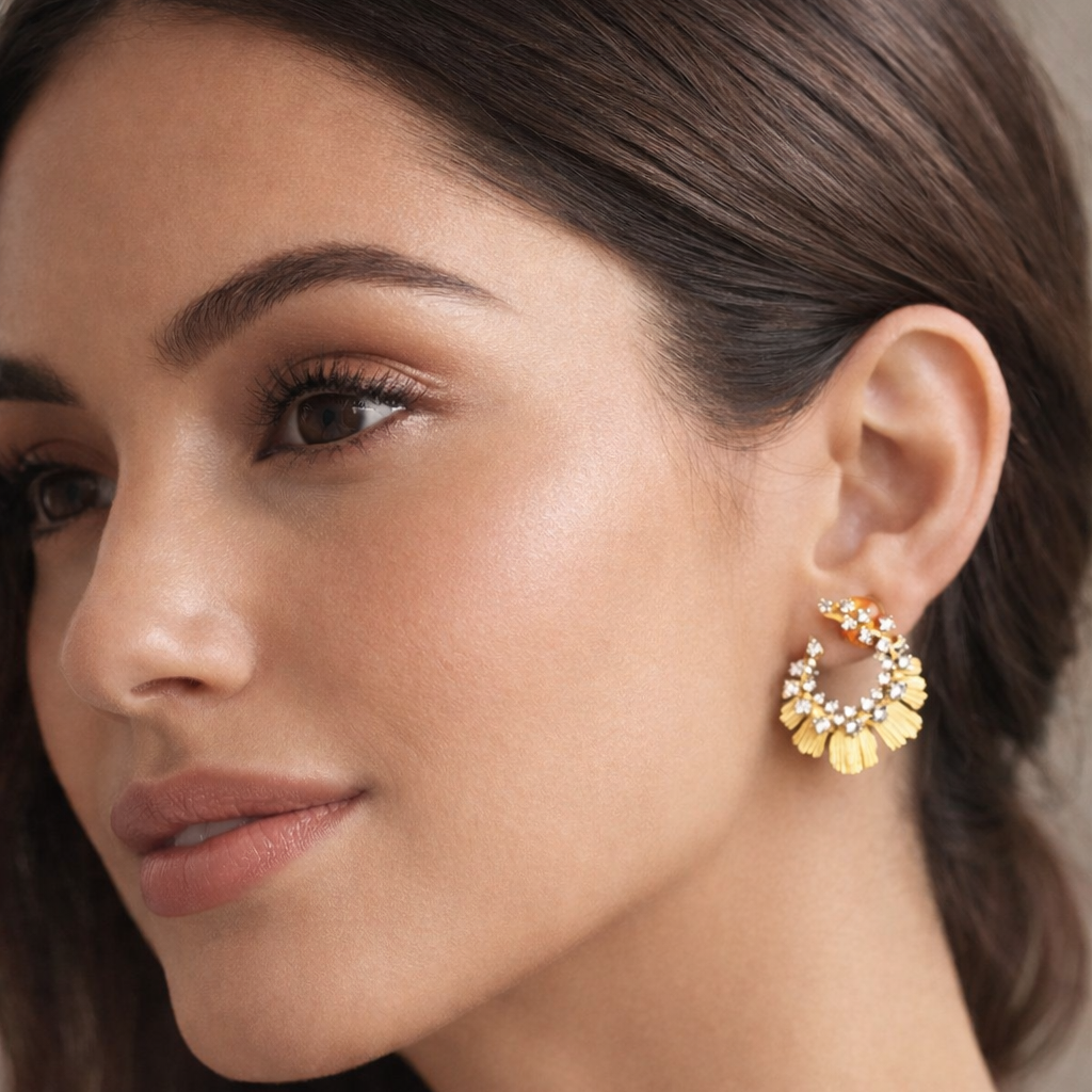 Matte floral diamond hoops