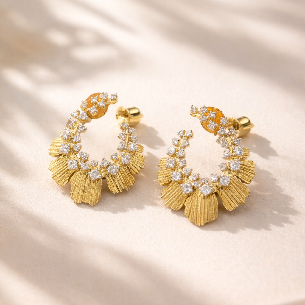 Matte floral diamond hoops